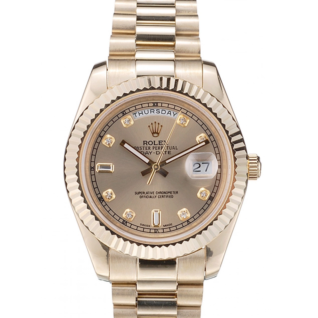 Bezel Gold Rolex DayDate Gold Ribbed Swiss Stainless 41997 Dial Steel 0724